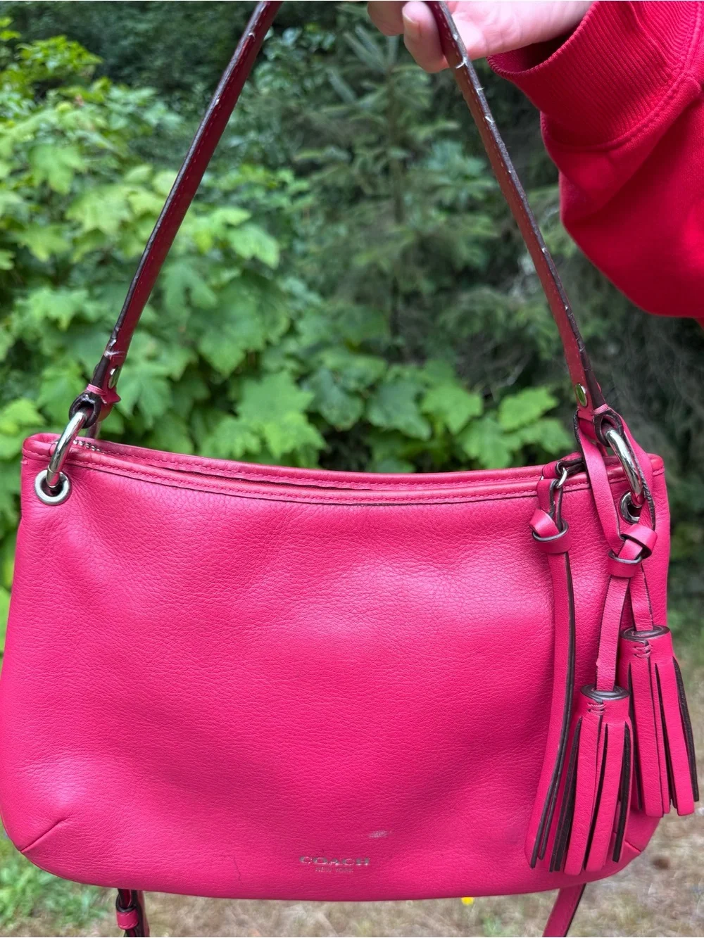 Coach small Pink Leather Shoulder Bag/crossbody with Tassels 11”x7” see pictures